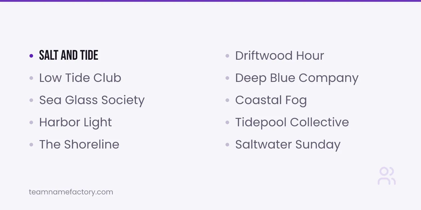 Ocean and Coastal Group Names — aesthetic group names ideas from teamnamefactory.com