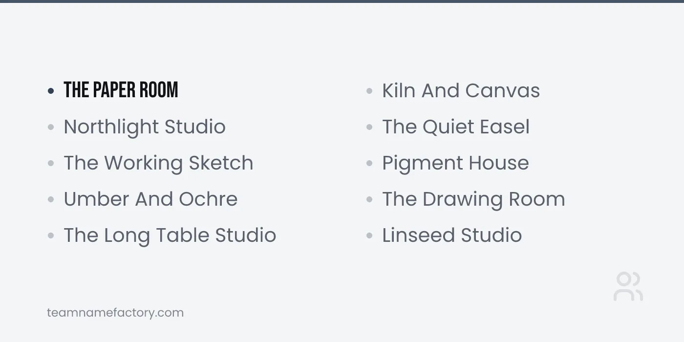 Art Names Ideas for Studios and Practices — art names ideas from teamnamefactory.com