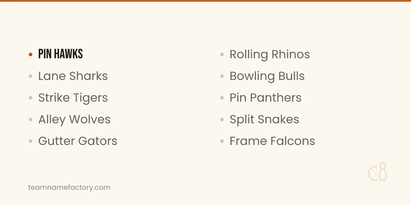 Bowling Team Names With Animals — funny bowling team names ideas from teamnamefactory.com