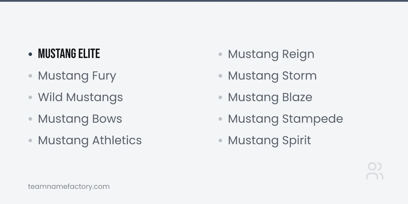 Mustang Cheer Team Names — cheer team names ideas from teamnamefactory.com