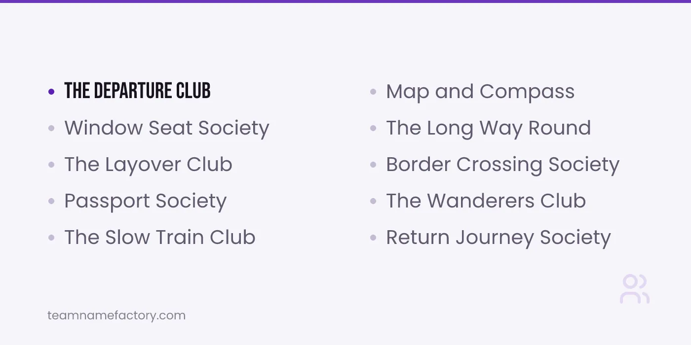 Club Names for Travel Groups — club names ideas from teamnamefactory.com