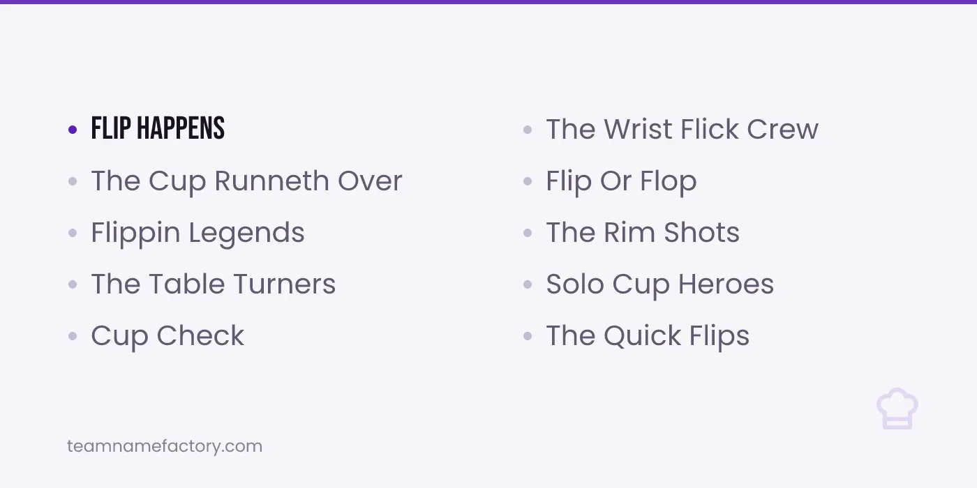 Flip Cup Team Names for Table Games — chili cook off team names ideas from teamnamefactory.com