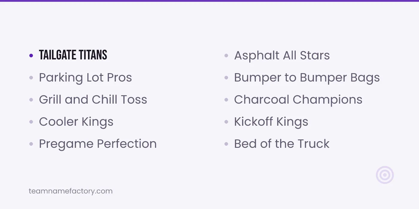 Cornhole Team Names for Tailgates — cornhole team names ideas from teamnamefactory.com