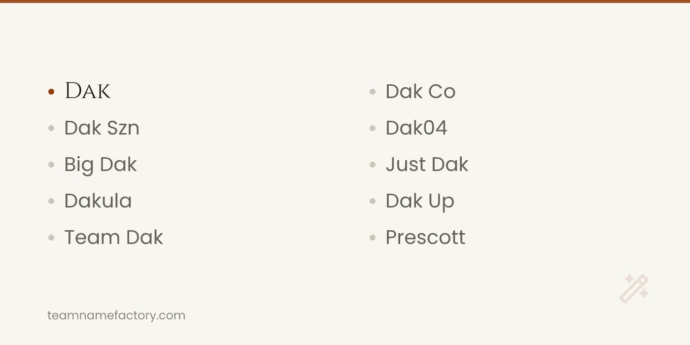Short Dak Prescott Team Names for the Standings — dak prescott fantasy team names ideas from teamnamefactory.com