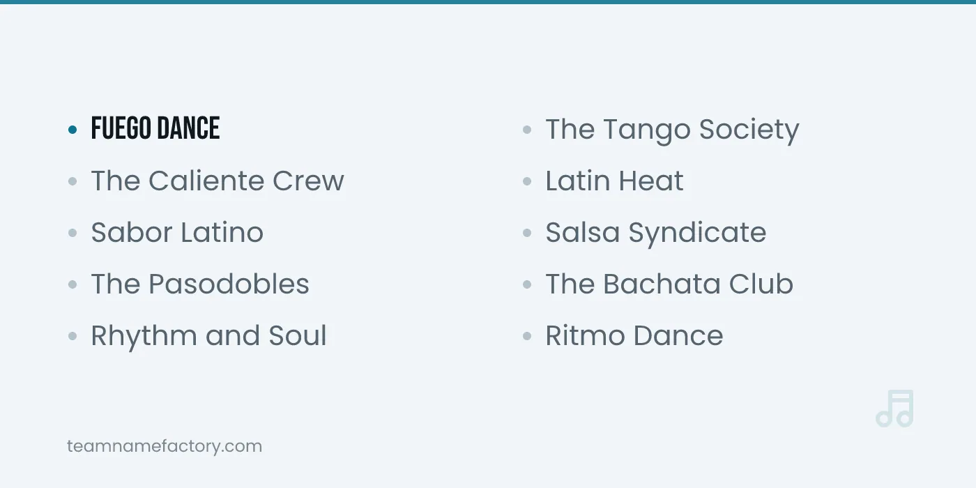 Latin and Ballroom Dance Names — dance group names ideas from teamnamefactory.com