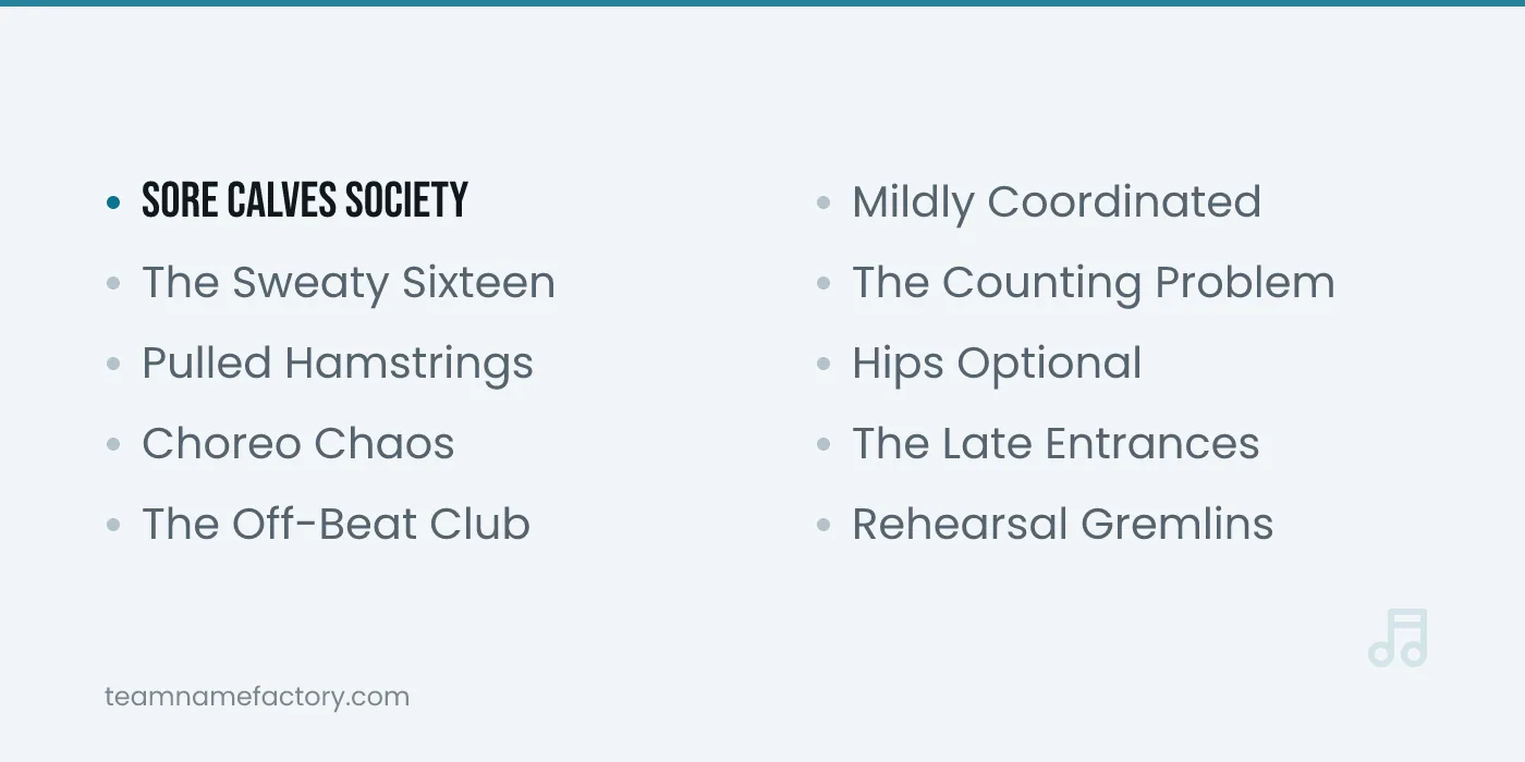 Funny Dance Group Names That Get a Laugh — dance group names ideas from teamnamefactory.com