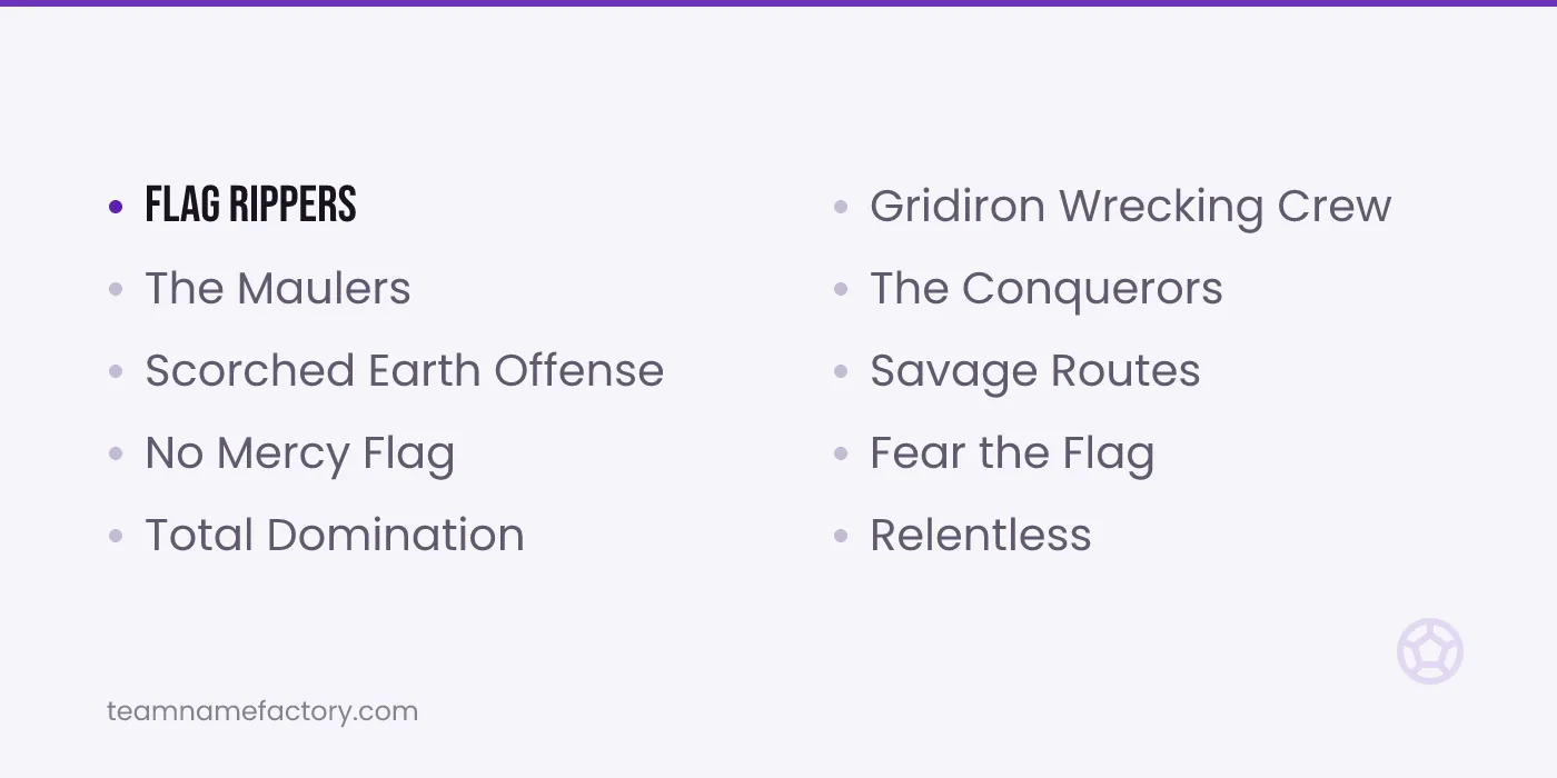 Intimidating Flag Football Names — flag football team names ideas from teamnamefactory.com
