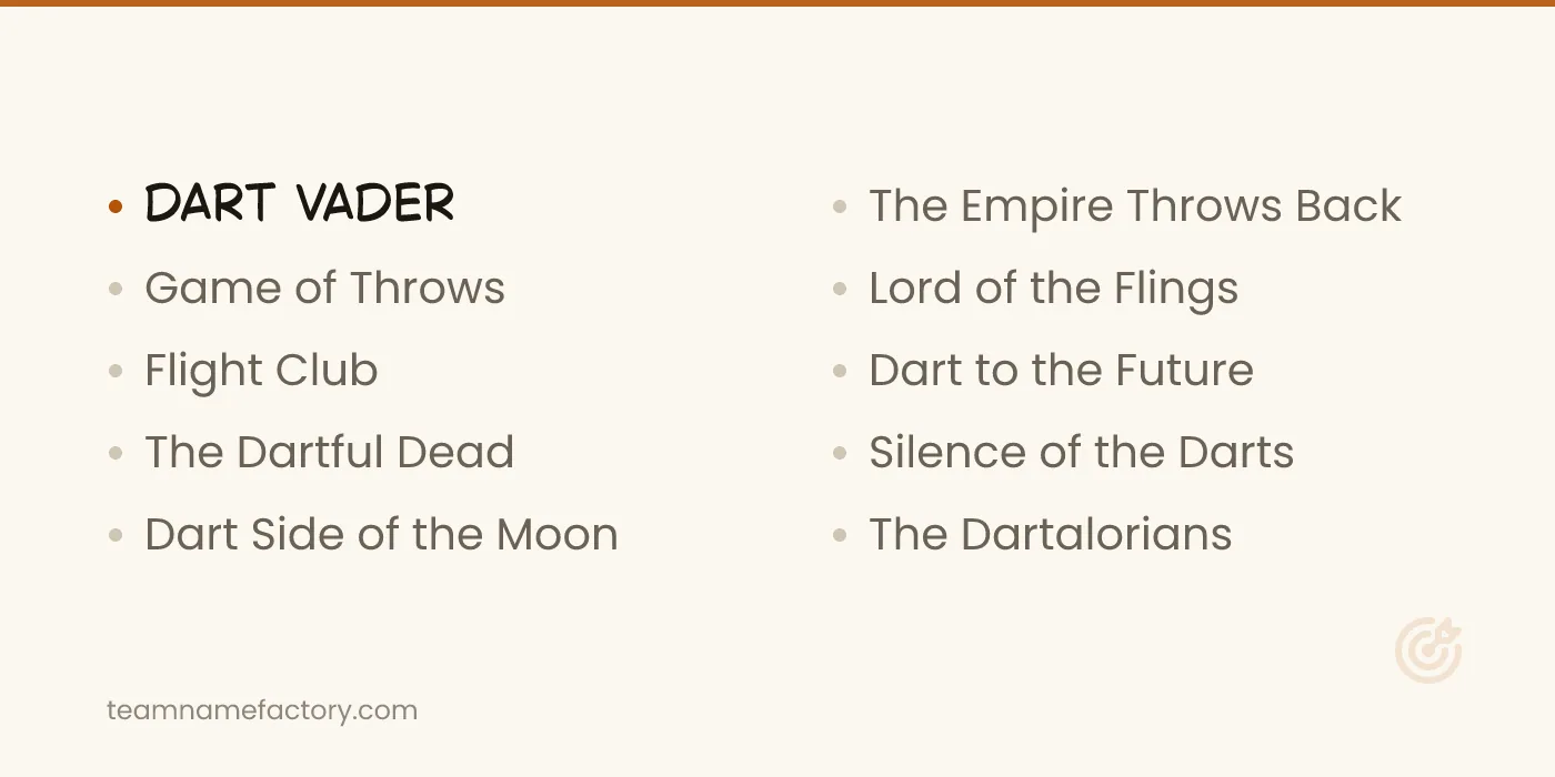 Hilarious Dart Puns — funny dart team names ideas from teamnamefactory.com