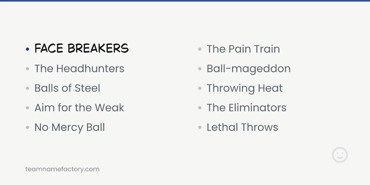 Aggressive Funny Dodgeball Names — funny dodgeball team names ideas from teamnamefactory.com