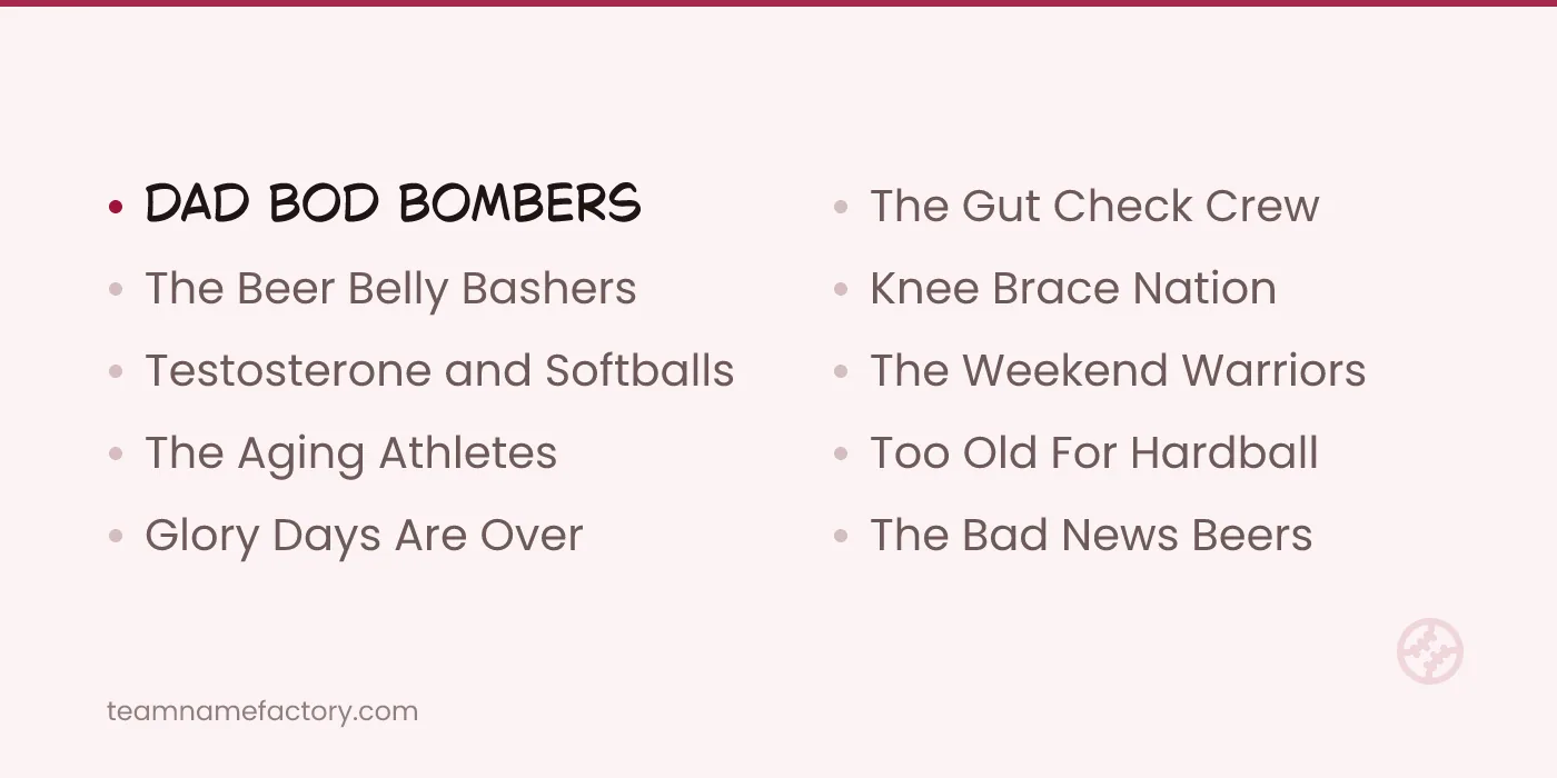 Men's Funny Softball Names — funny softball team names ideas from teamnamefactory.com