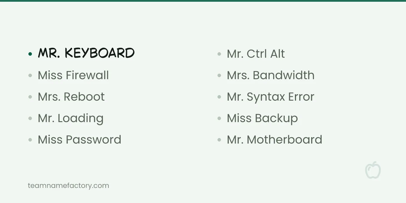 Tech and Computer Teacher Names — funny teacher names ideas from teamnamefactory.com