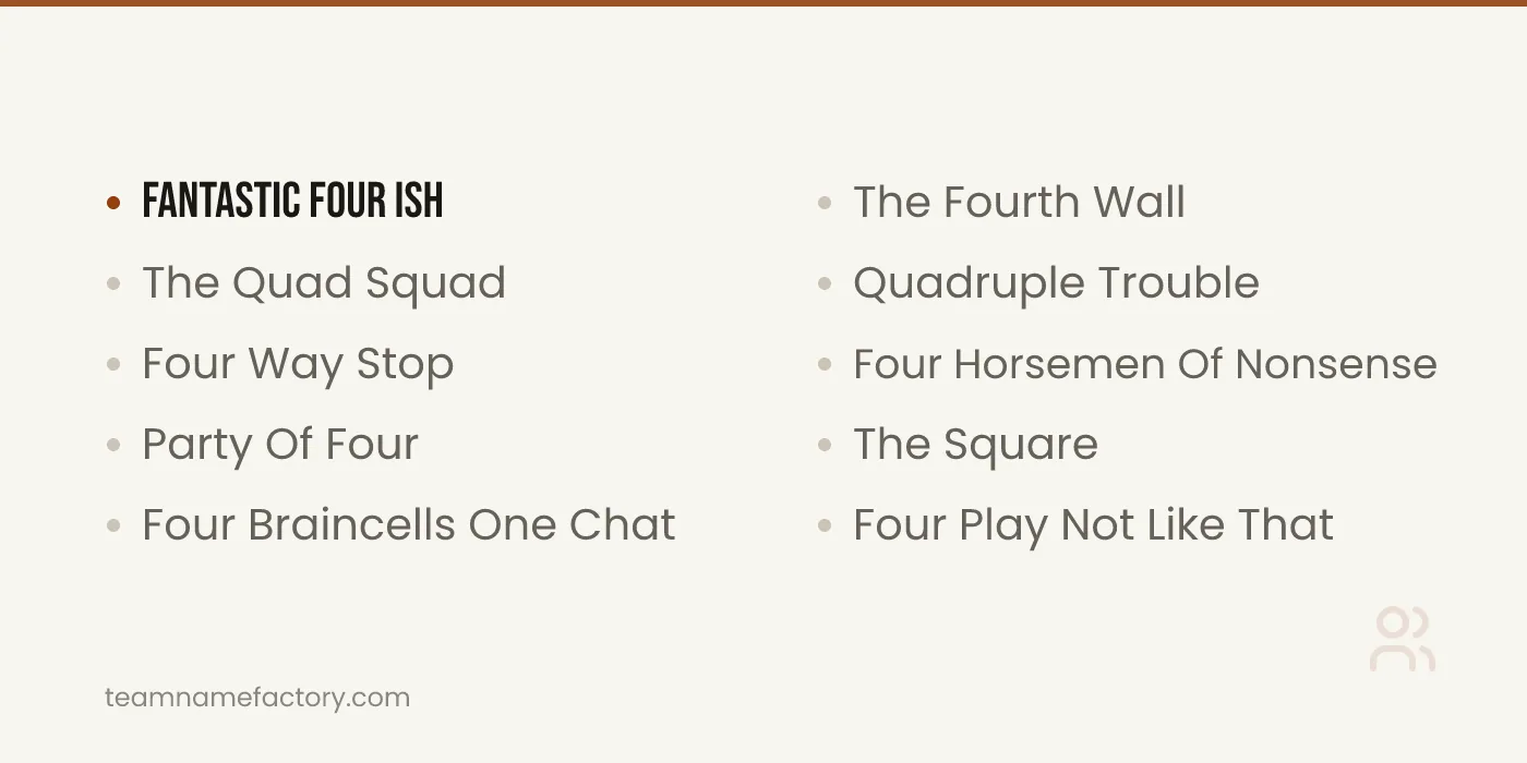 Funny GC Names for 4 People — gc names ideas from teamnamefactory.com