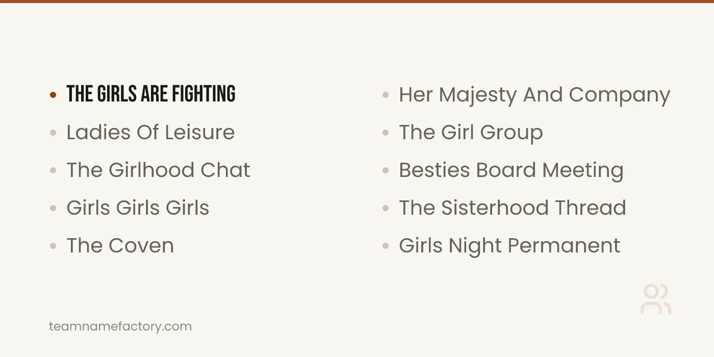 GC Names for 3 Girls and Girl Group Chats — gc names ideas from teamnamefactory.com