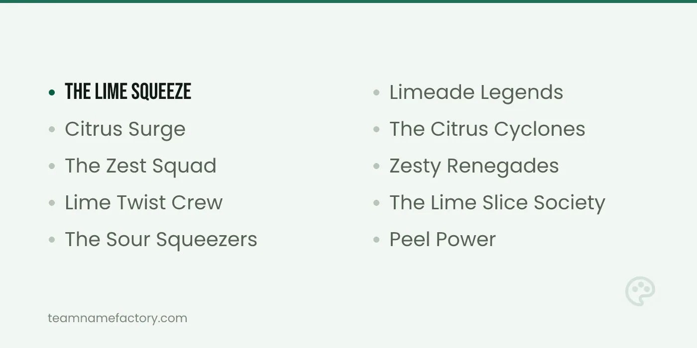 Zesty Lime Green Team Names for Fresh Squads — green team names ideas from teamnamefactory.com