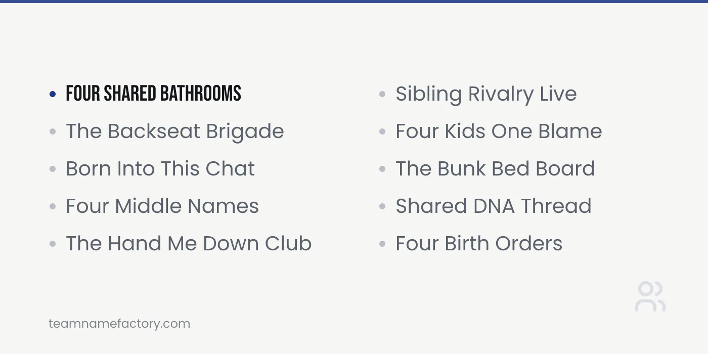 Sibling Group Chat Names for 4 — group chat names for 4 ideas from teamnamefactory.com