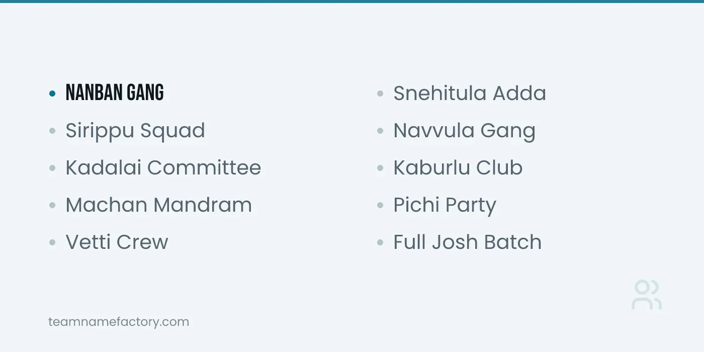 Tamil, Telugu, and Malayalam Group Names — group names for friends ideas from teamnamefactory.com