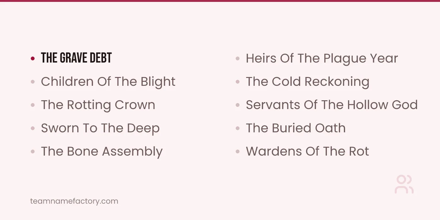 Dark Party Names for Grim Campaigns — party names ideas from teamnamefactory.com