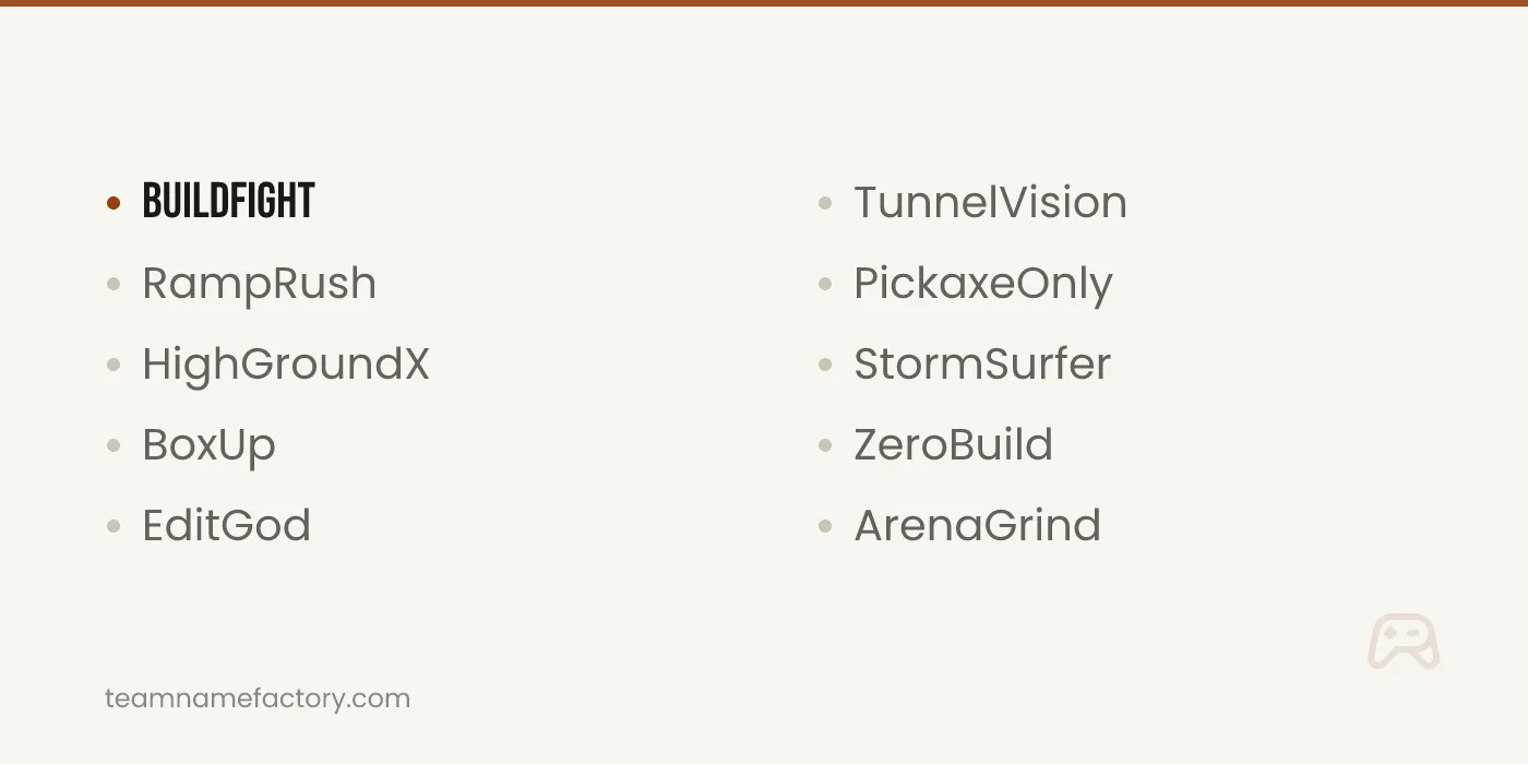 Build-Fight Tags for Fortnite Players — pro gamer names ideas from teamnamefactory.com