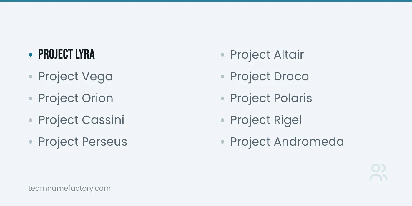 Project Names Based on Constellations and Space — project name ideas from teamnamefactory.com