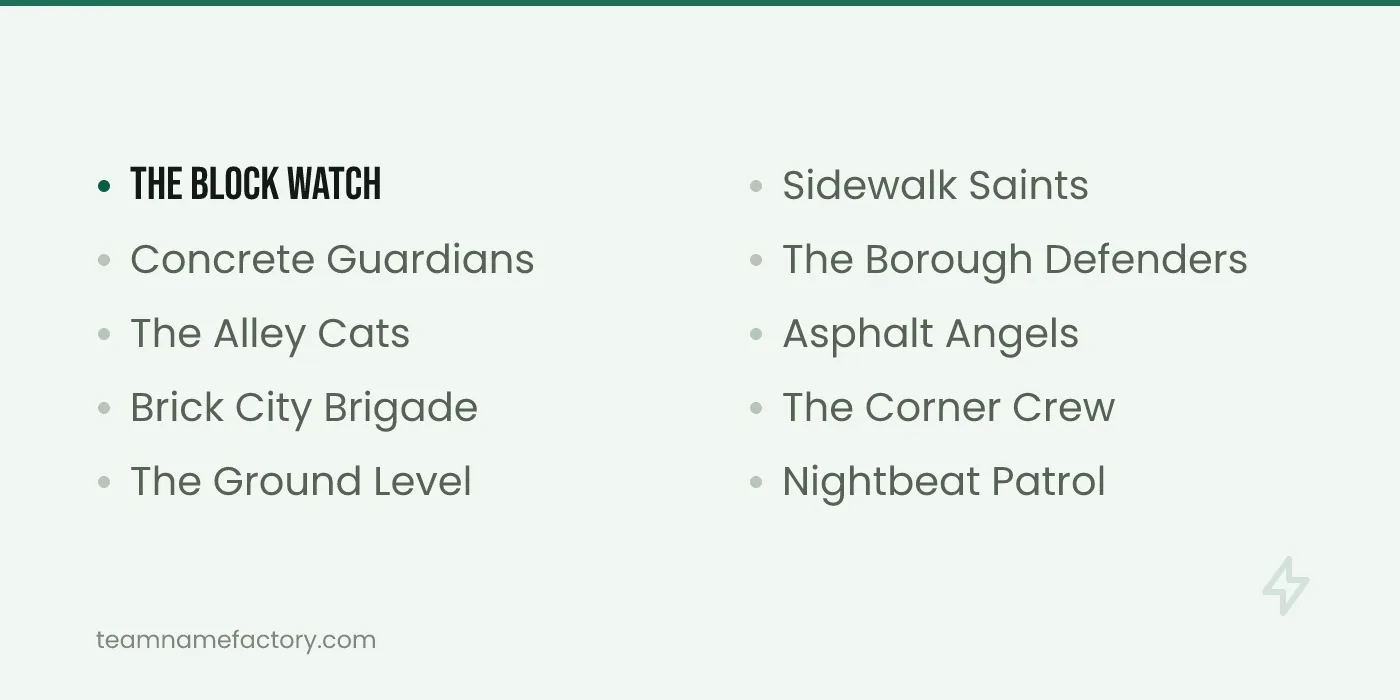 Street-Level Superhero Team Names — superhero team names ideas from teamnamefactory.com