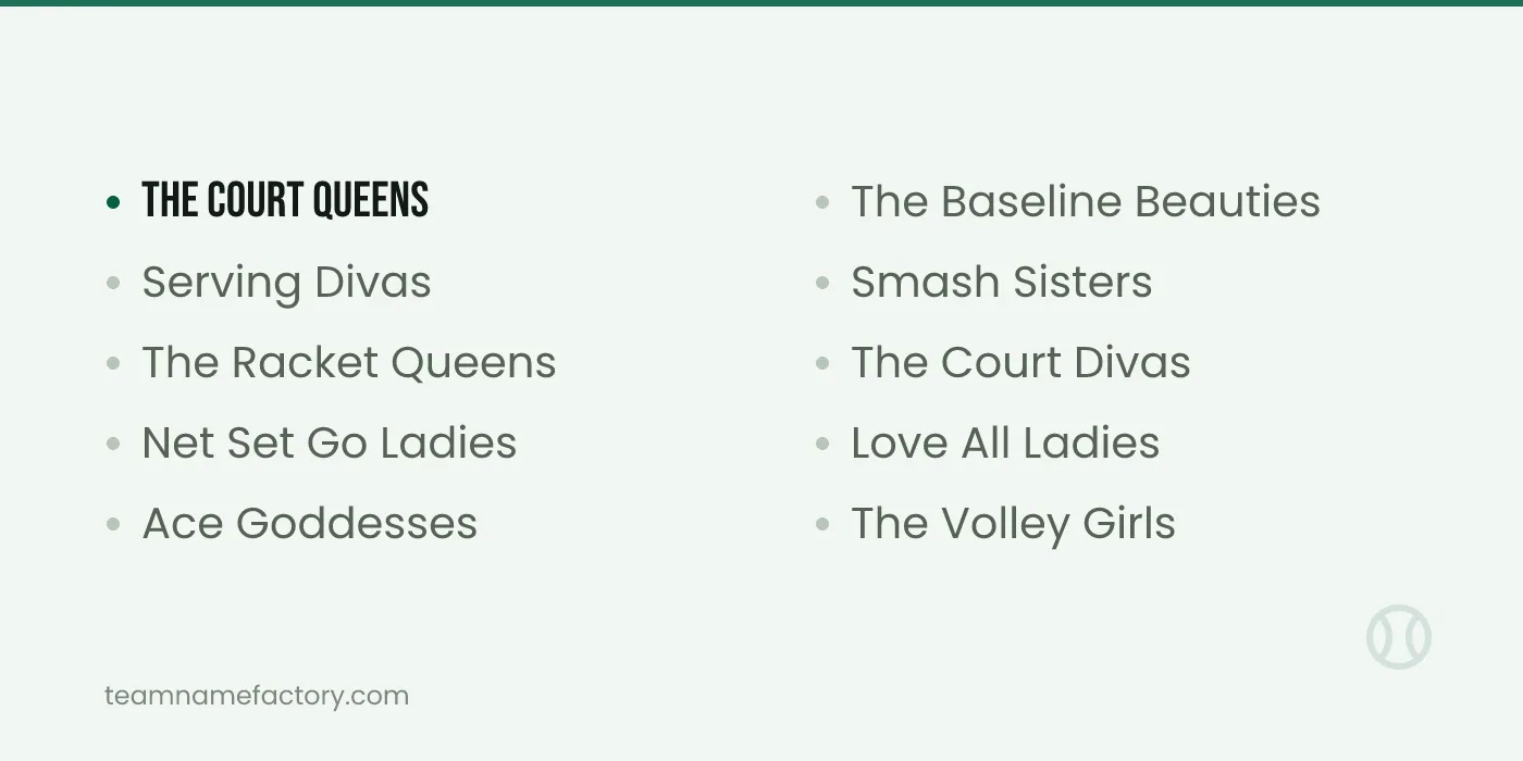 Women's Tennis Team Names — tennis team names ideas from teamnamefactory.com