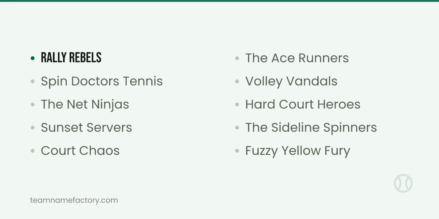 Fun and Cool Tennis Team Names — tennis team names ideas from teamnamefactory.com