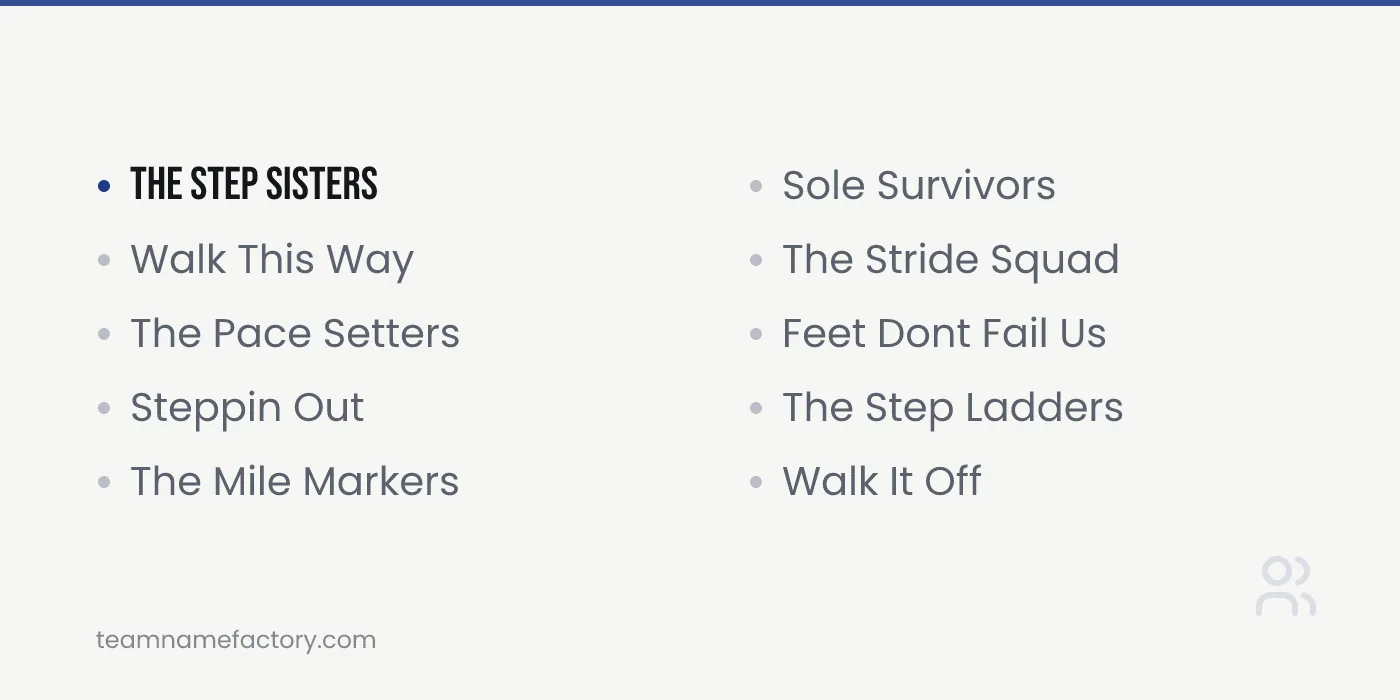 Walking Challenge Team Names for Step Competitions — walking challenge team names ideas from teamnamefactory.com