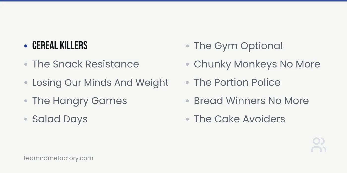 Funny Team Names for Weight Loss Groups — walking challenge team names ideas from teamnamefactory.com