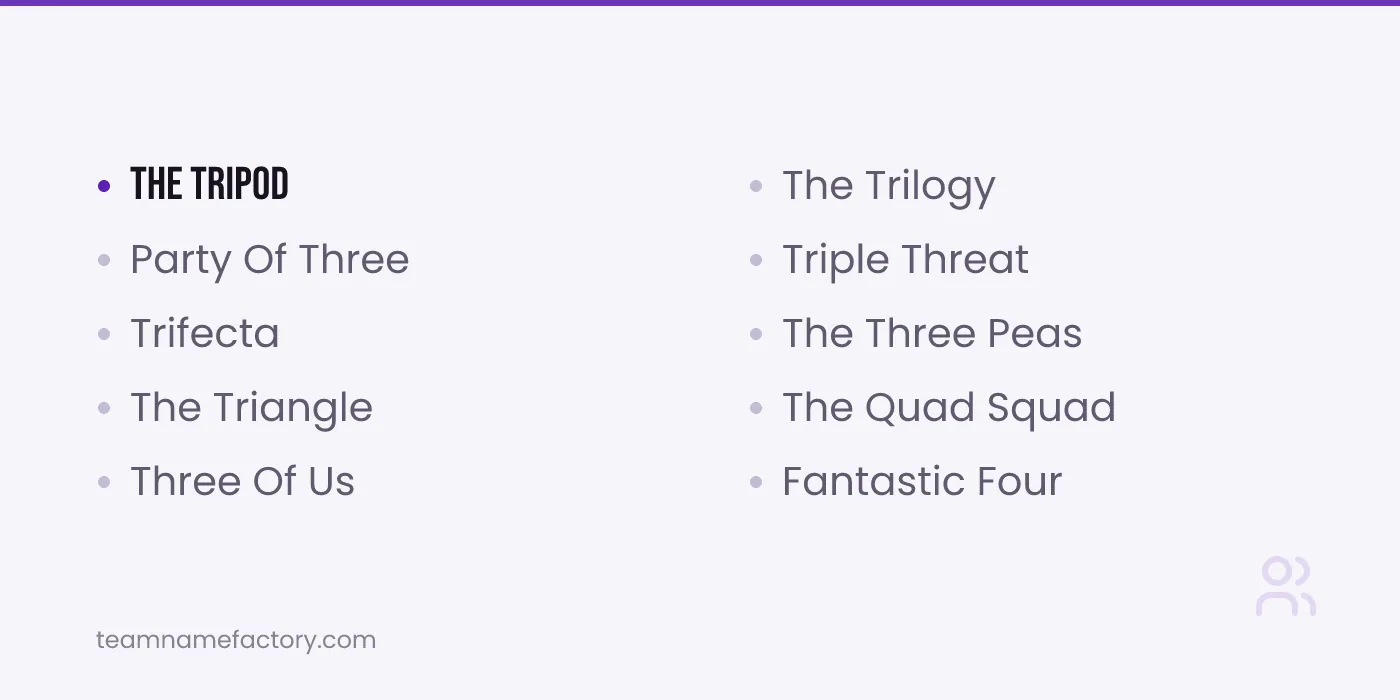 Group Name Ideas for Trios and Groups of Four — what is a group of 5 called ideas from teamnamefactory.com