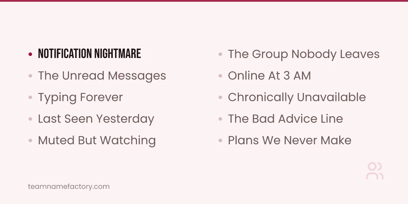 Funny WhatsApp Group Names for Friends — whatsapp group names ideas from teamnamefactory.com