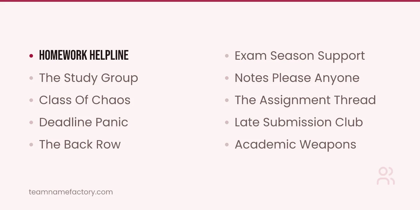 School Group Names for WhatsApp Classes — whatsapp group names ideas from teamnamefactory.com