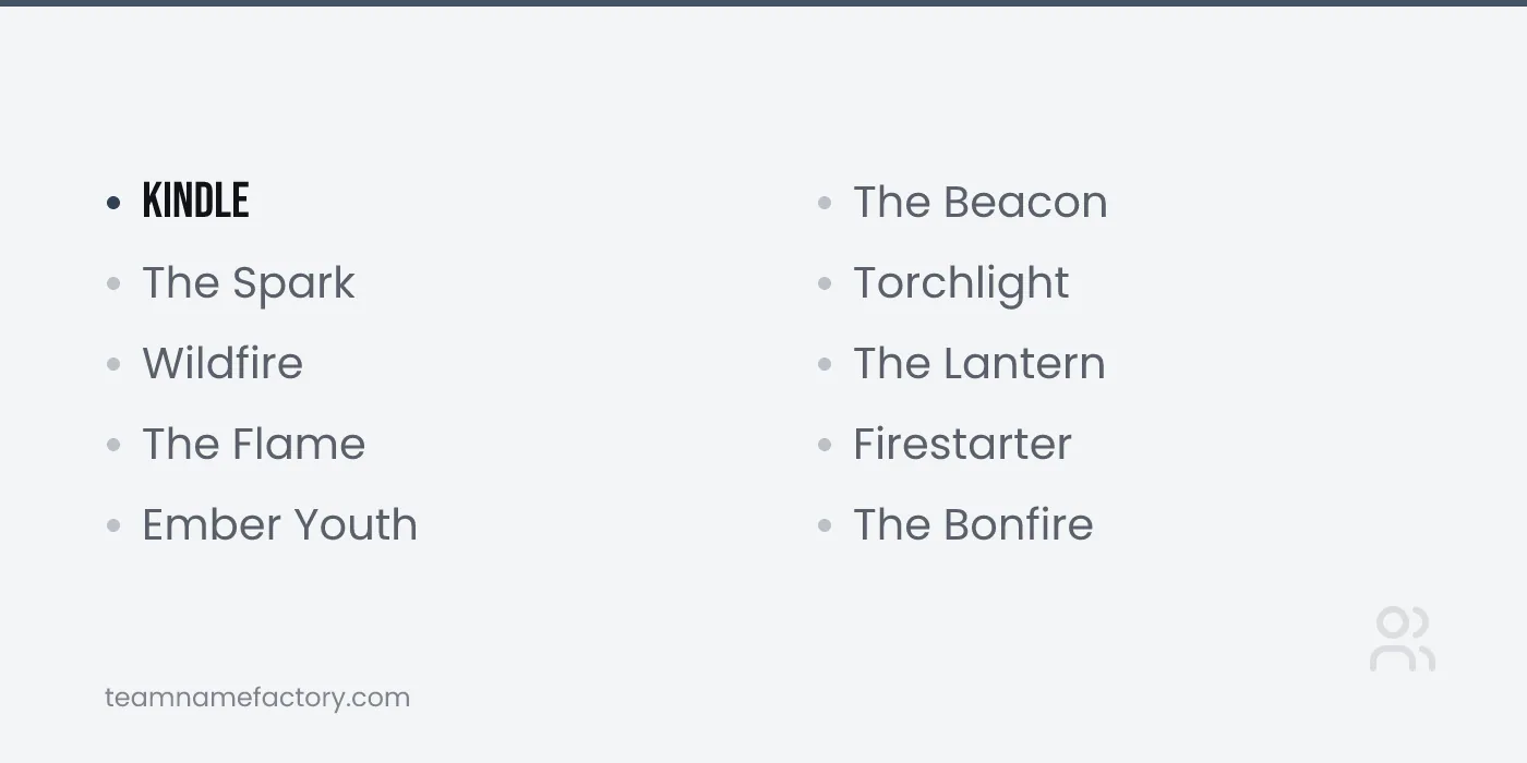 Youth Group Names Based on Light and Fire — youth names ideas from teamnamefactory.com