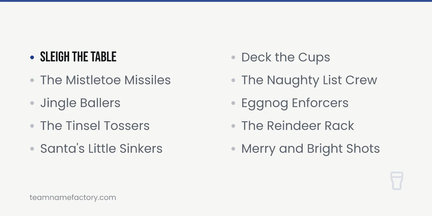 Festive Christmas Beer Pong Team Names for Holiday Parties — beer pong team names ideas from teamnamefactory.com