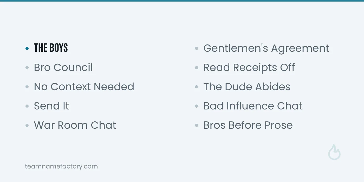 Boys Group Chat Names — boys group names ideas from teamnamefactory.com