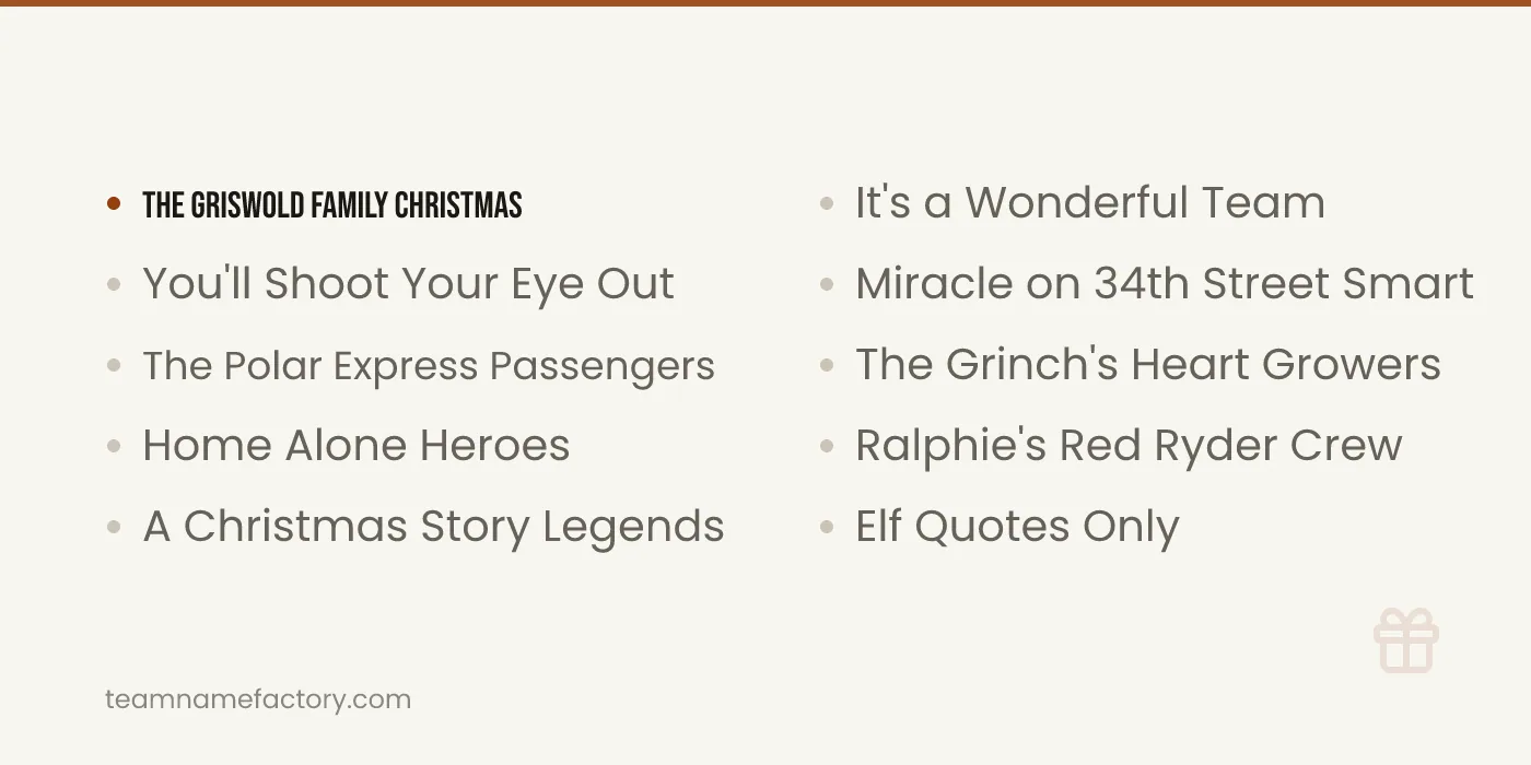 Christmas Movie-Inspired Team Names — christmas team names ideas from teamnamefactory.com