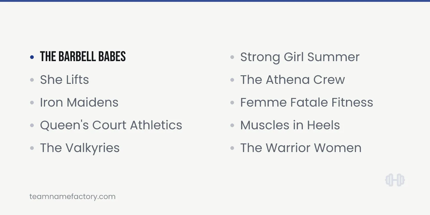 Female CrossFit Team Names — crossfit team names ideas from teamnamefactory.com