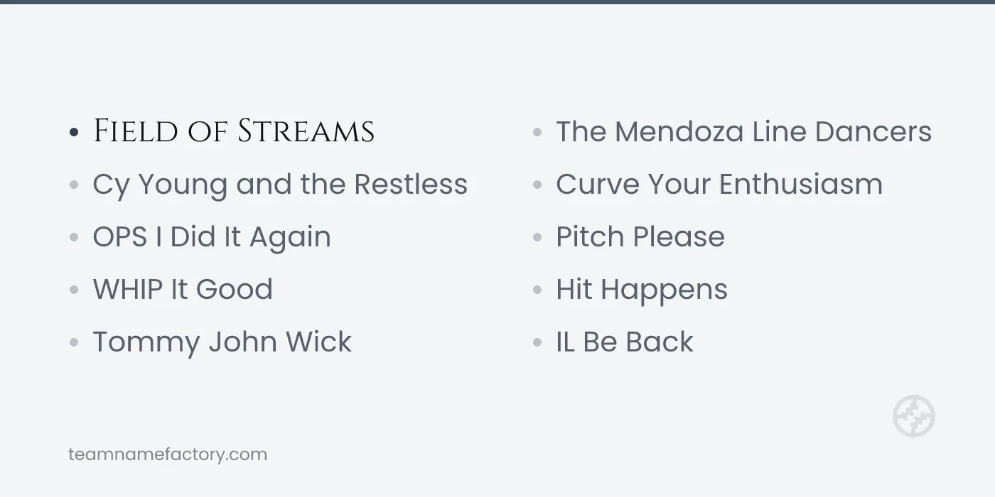 Funny Fantasy Baseball Team Names — fantasy baseball team names ideas from teamnamefactory.com