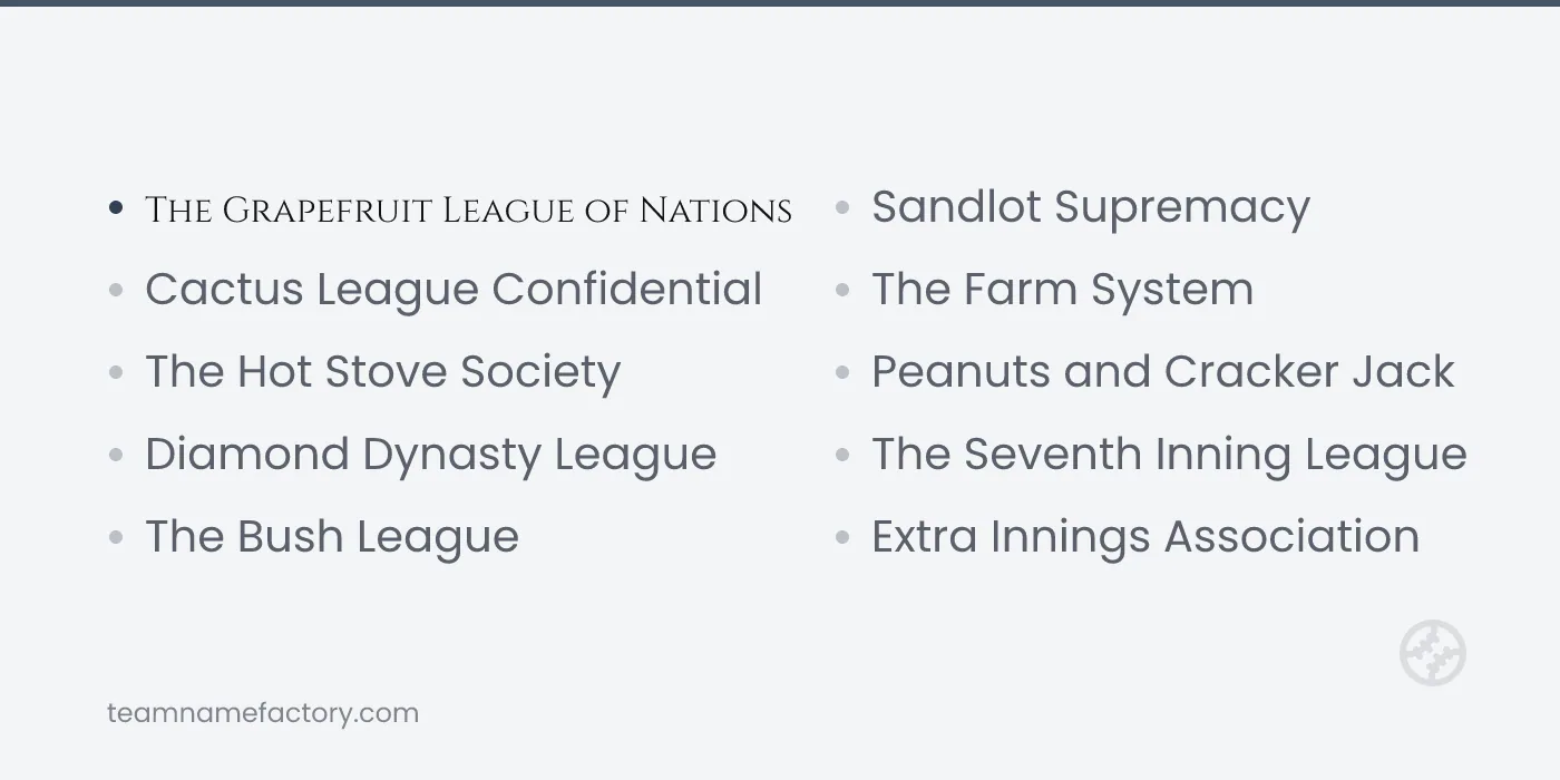 Fantasy Baseball League Names — fantasy baseball team names ideas from teamnamefactory.com