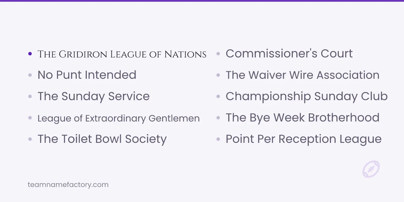 Fantasy Football League Names — fantasy football team names ideas from teamnamefactory.com