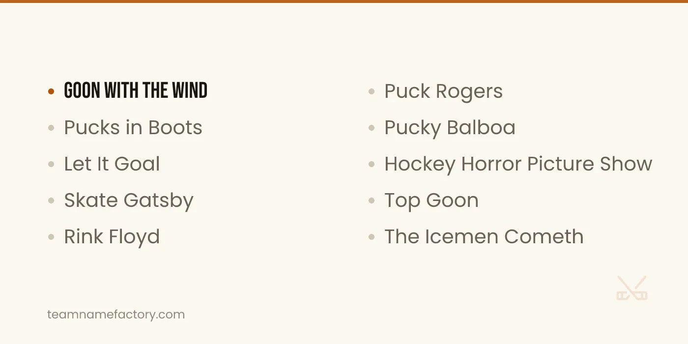 Movie and Song Pun Fantasy Hockey Names — fantasy hockey team names ideas from teamnamefactory.com
