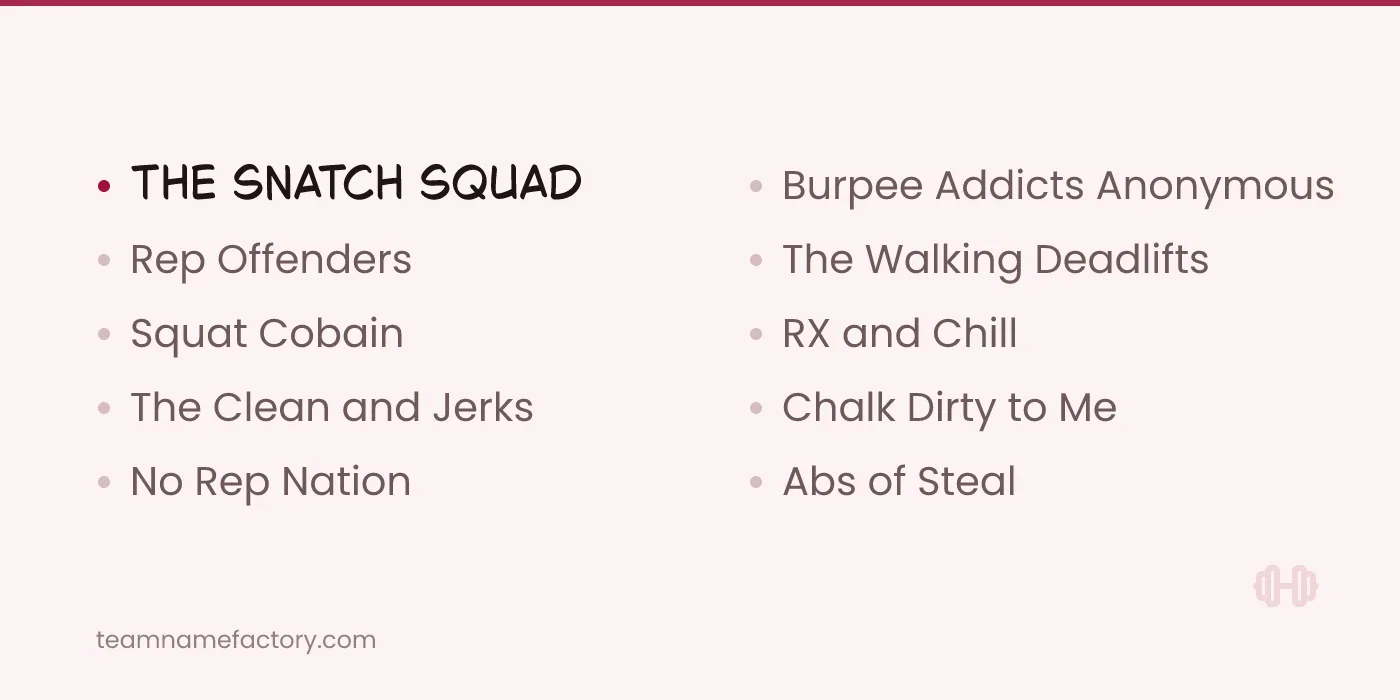 Hilarious CrossFit Team Names — funny crossfit team names ideas from teamnamefactory.com