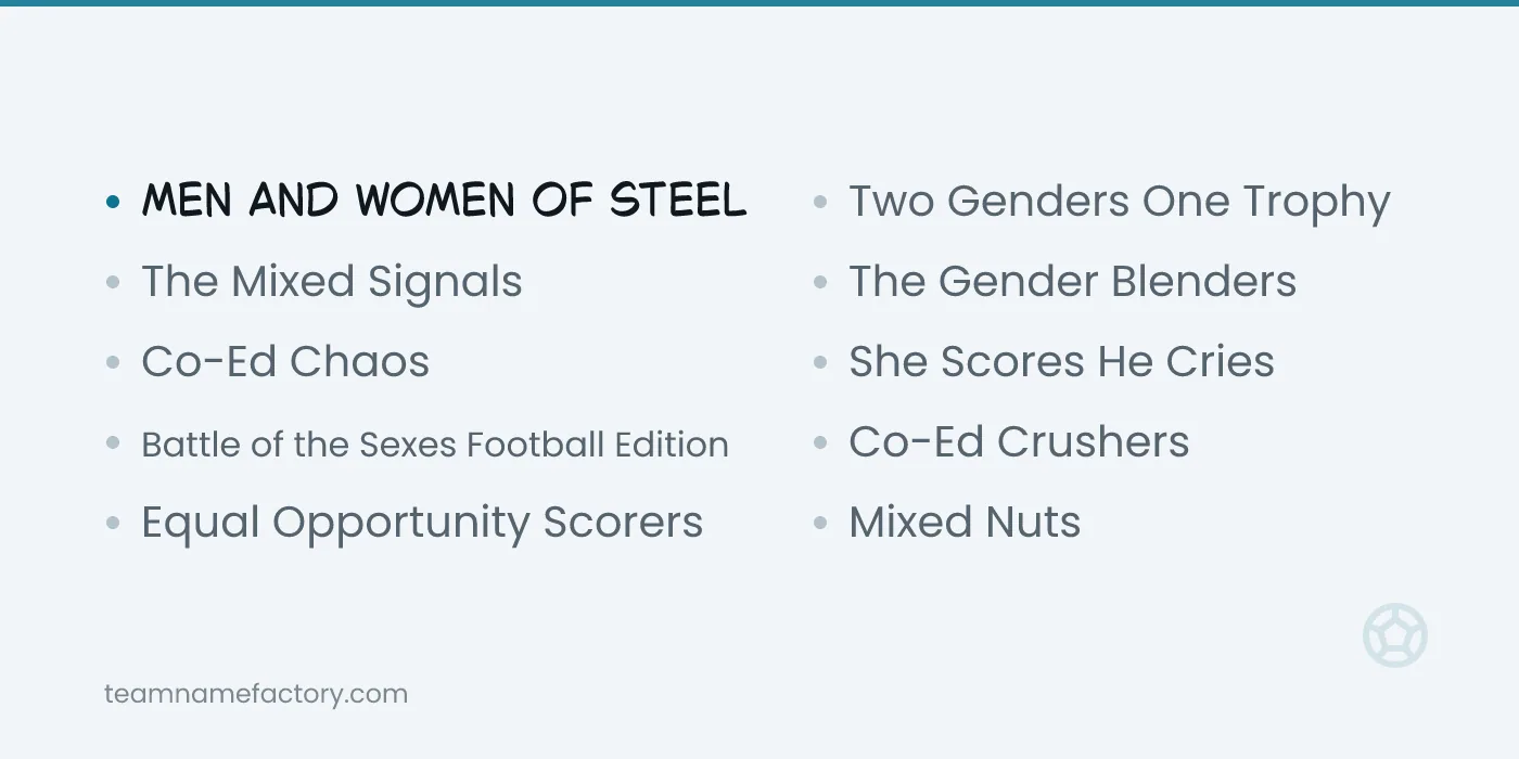 Co-Ed Funny Team Names — funny flag football team names ideas from teamnamefactory.com