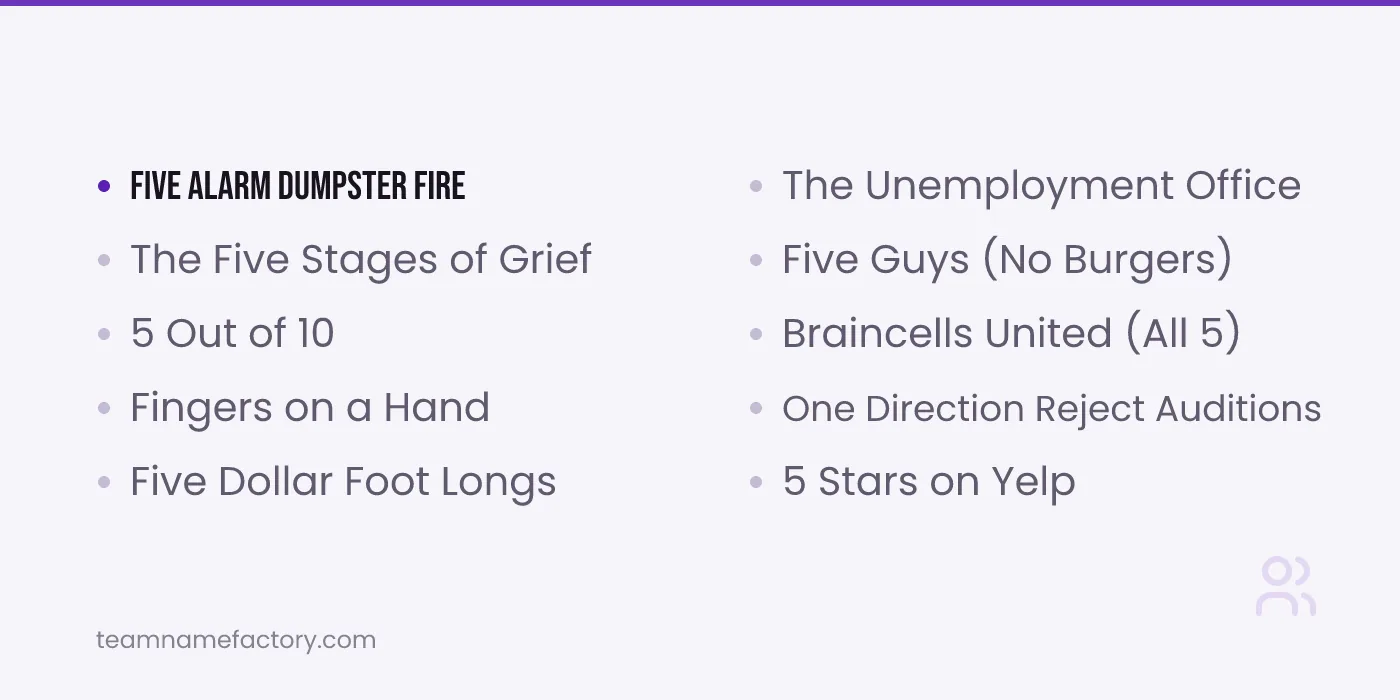 Funny Group Chat Names for 5 Friends — group chat names for 5 ideas from teamnamefactory.com