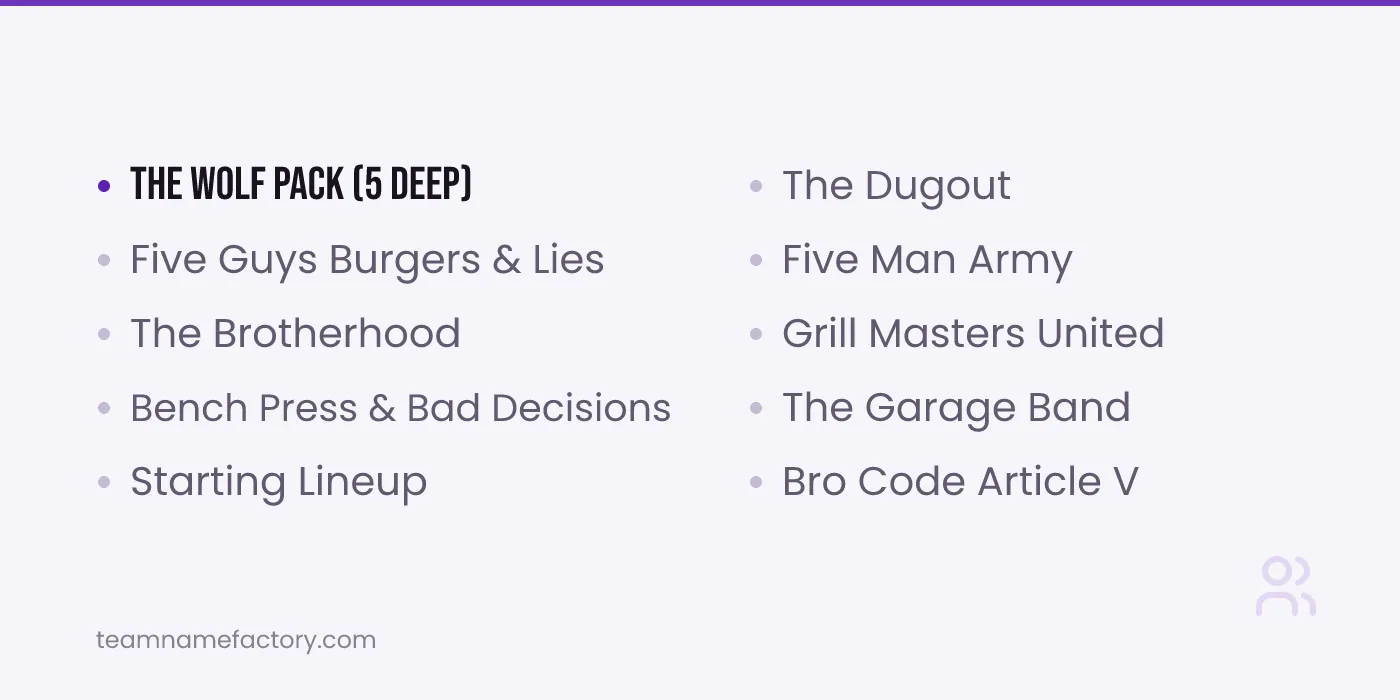 Group Chat Names for 5 Guys — group chat names for 5 ideas from teamnamefactory.com