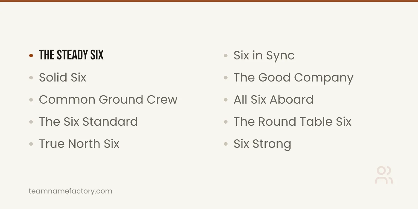 Good Group Names for 6 People — group names for 6 people ideas from teamnamefactory.com