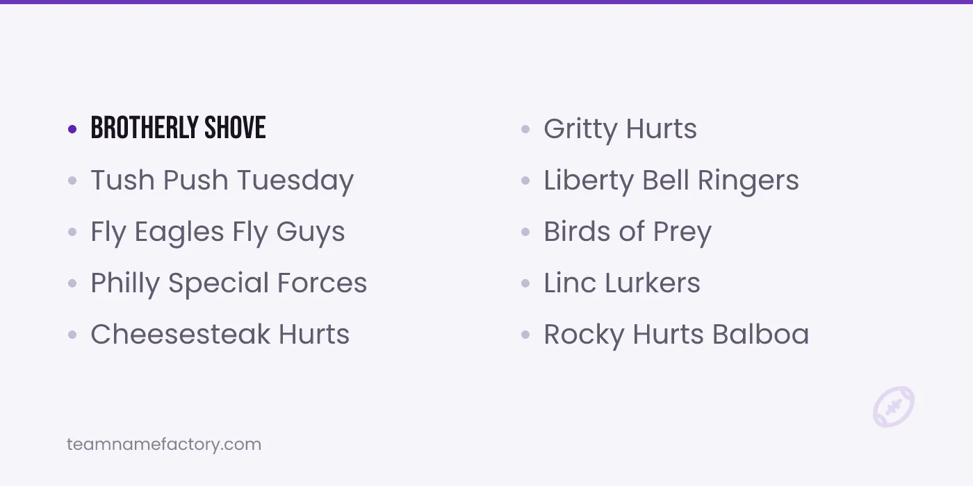 Eagles and Philly Jalen Hurts Team Names — jalen hurts fantasy names ideas from teamnamefactory.com