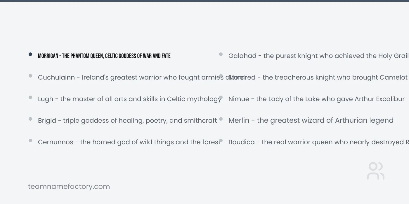 Celtic and Arthurian Names — legendary names for games ideas from teamnamefactory.com