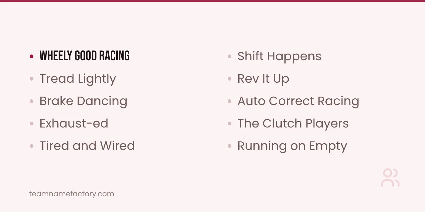 Motorsport Puns — racing team names ideas from teamnamefactory.com