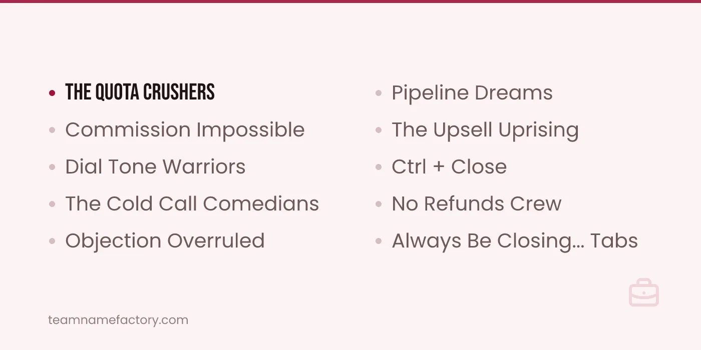 Funny Sales Team Names — sales team names ideas from teamnamefactory.com
