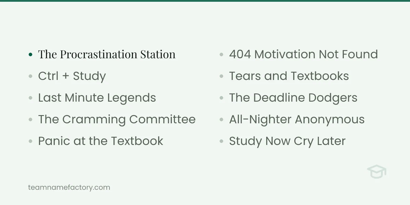 Funny Study Group Names — study group names ideas from teamnamefactory.com